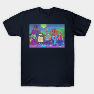 Spooky Halloween Creatures Cartoon Illustration T-Shirt